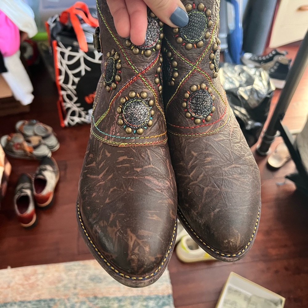 Embellished Brown Leather Boots